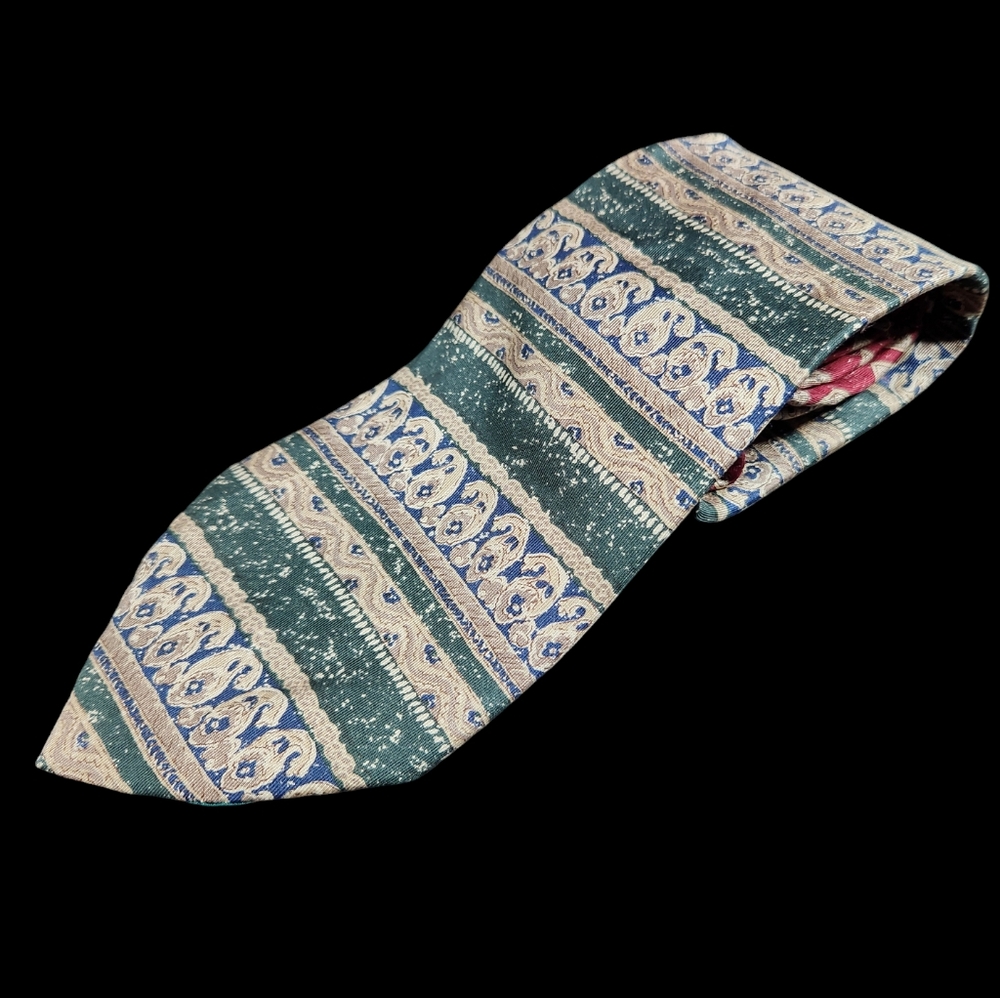 Vintage Classic Italian Silk Tommy Hilfiger Tie Red Green Geometric Made In Usa